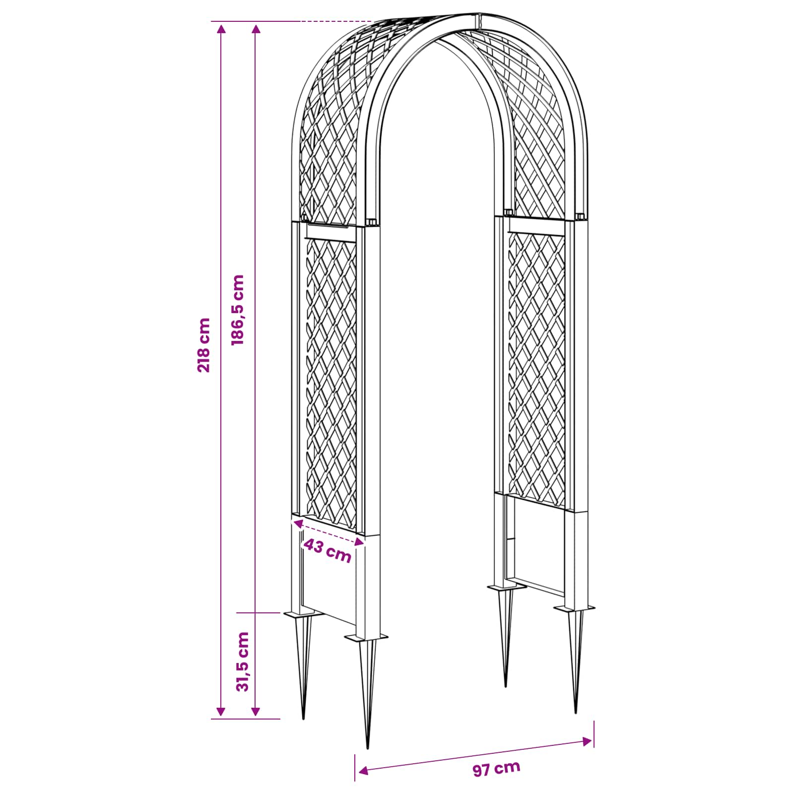 vidaXL Różany łuk z kolcami antracytowy 97 x 43 x 218 cm PP