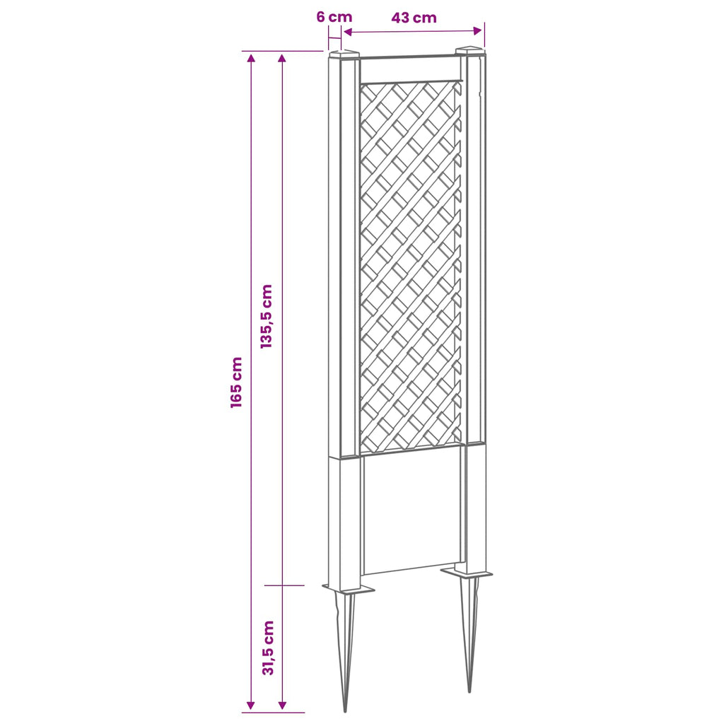 vidaXL Trellis z gwoździem antracytowy 43 x 6 x 165 cm PP