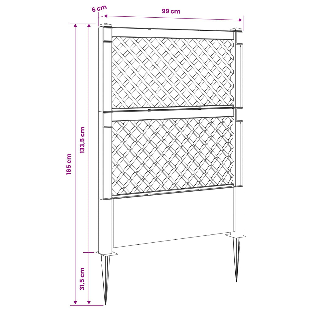 vidaXL Trellis z gwoździem Biały 99 x 6 x 165 cm PP