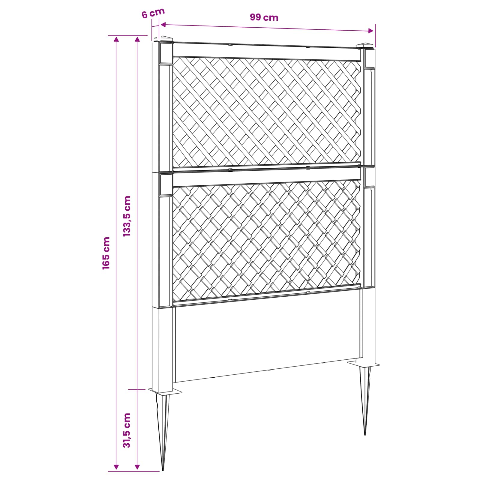vidaXL Trellis z gwoździem antracytowy 99 x 6 x 165 cm PP