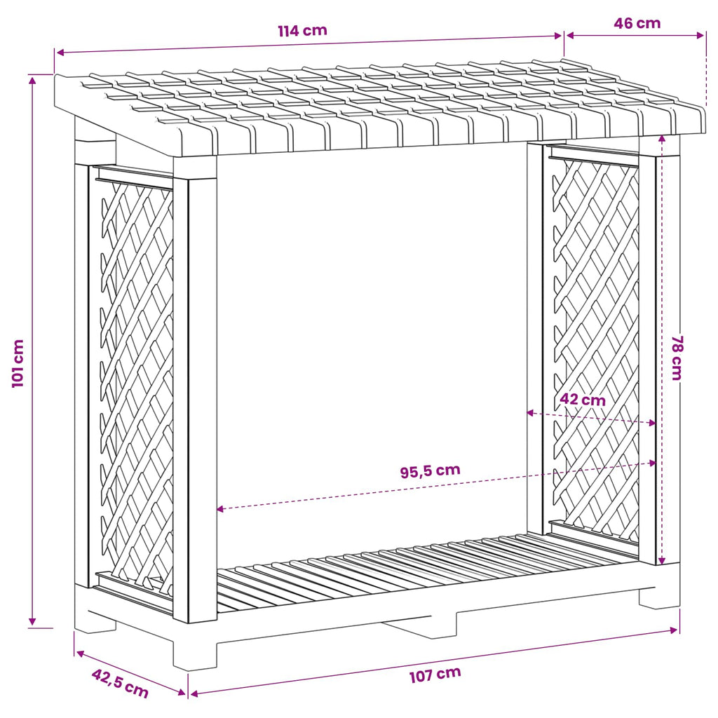 vidaXL Stojak na drewno kominkowe 114 x 46 x 101 cm PP antracytowy