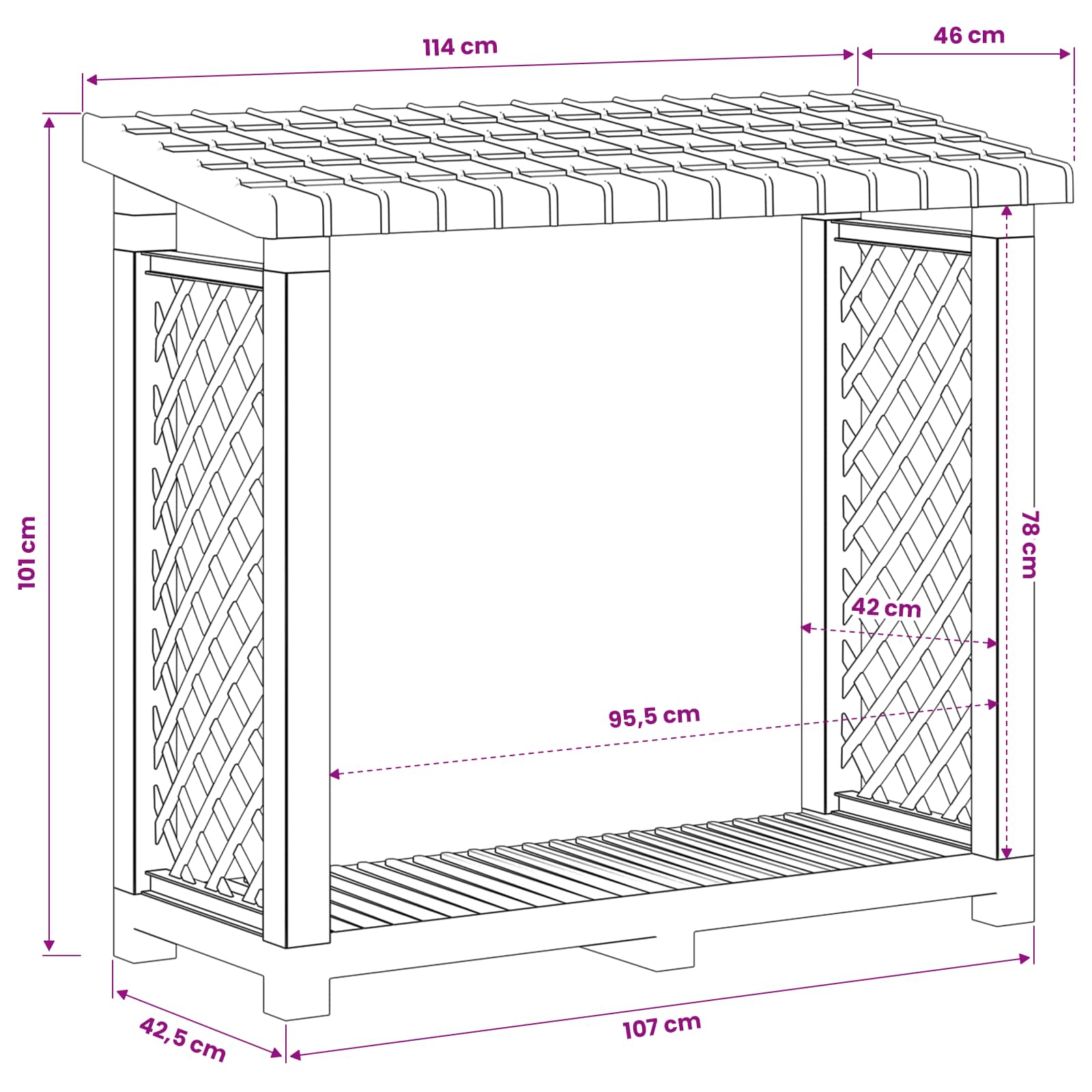 vidaXL Stojak na drewno kominkowe 114 x 46 x 101 cm PP antracytowy