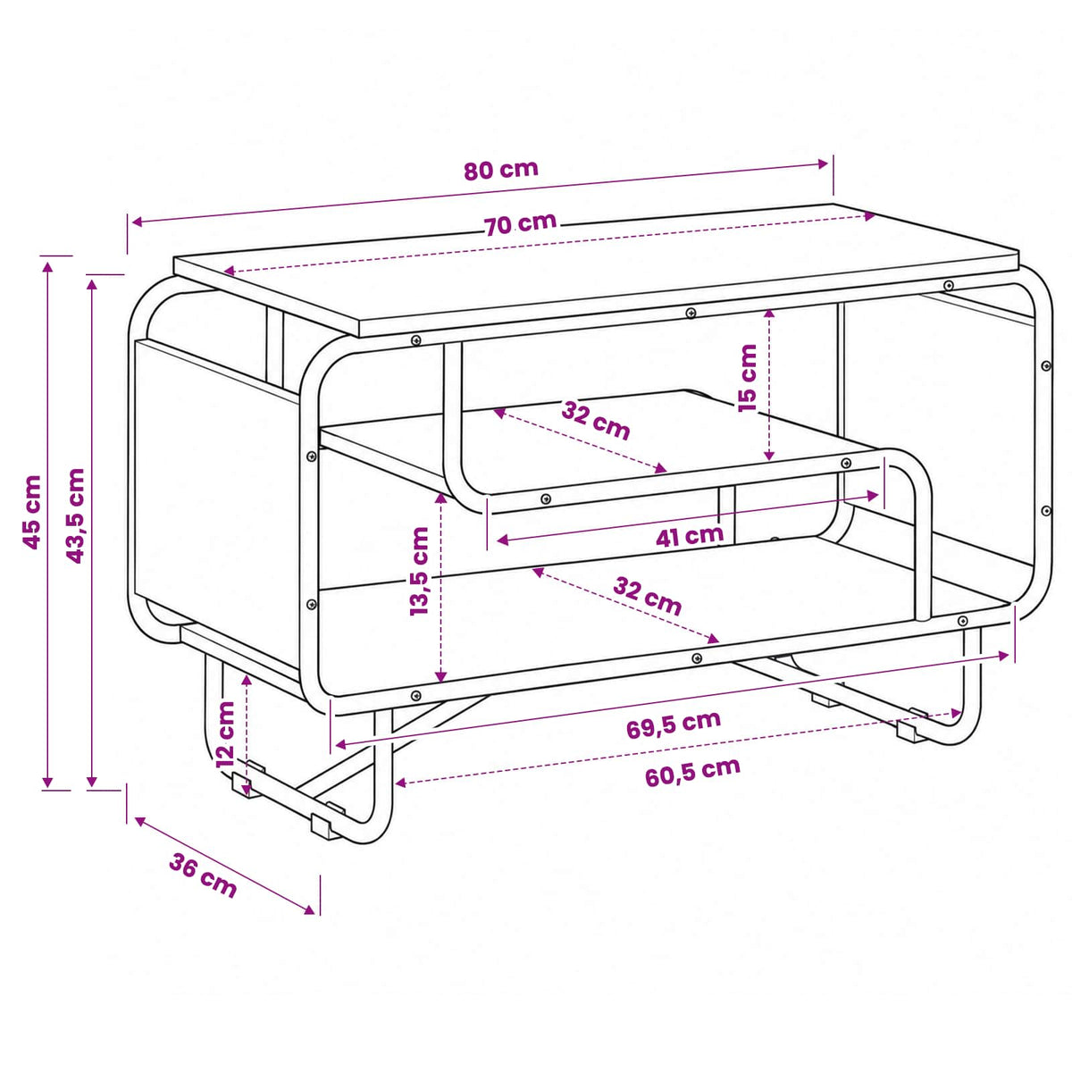 vidaXL Stół pod telewizor 80 x 36 x 45 cm Szary Sonoma