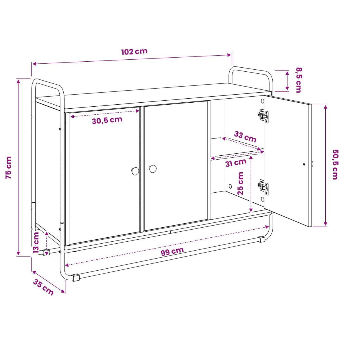 vidaXL Kredens dąb Sonoma 102 x 35 x 75 cm Materiał drewnopochodny