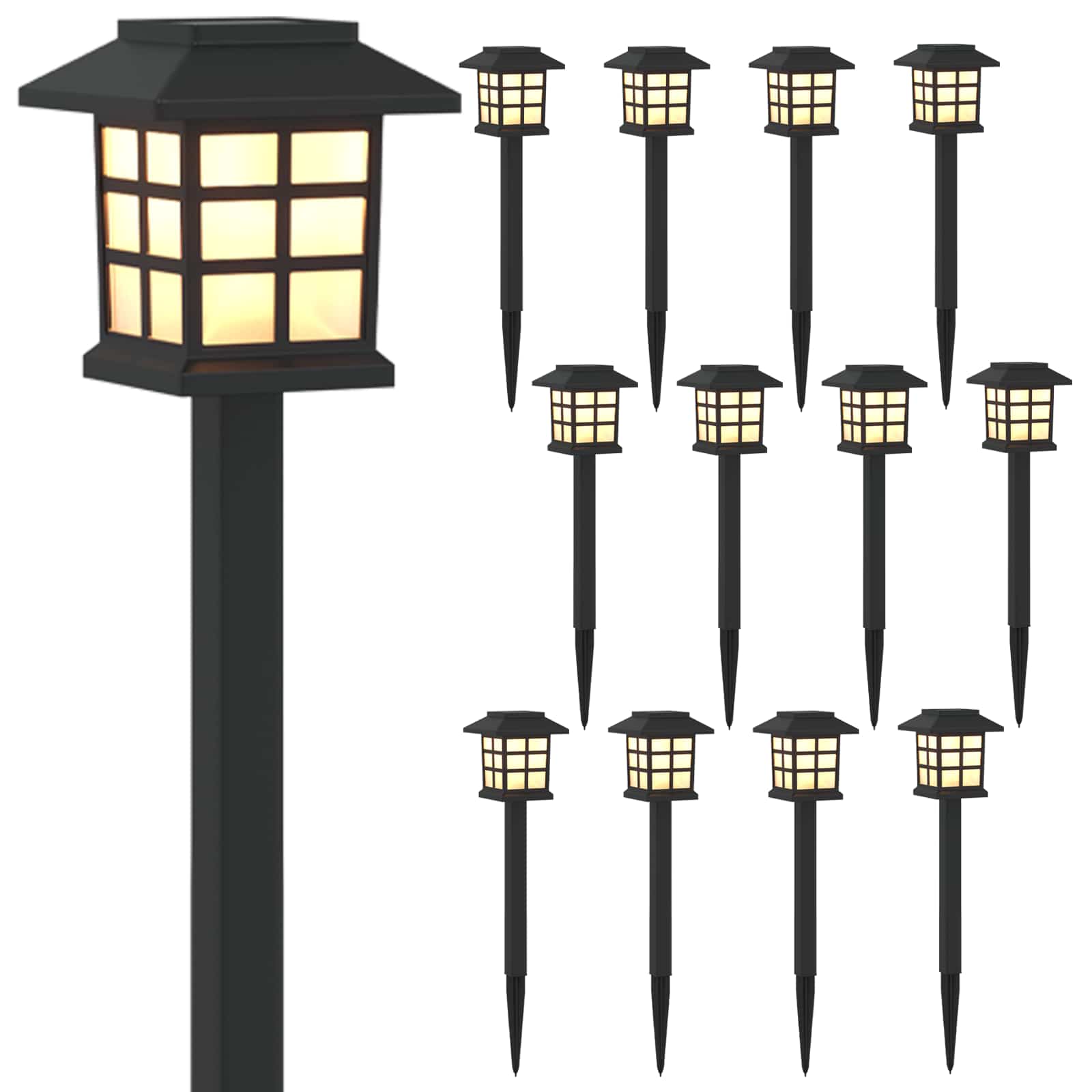 vidaXL Lampy solarnie zasilane z ostrzem do ziemi 12 pcs Ciepła biel