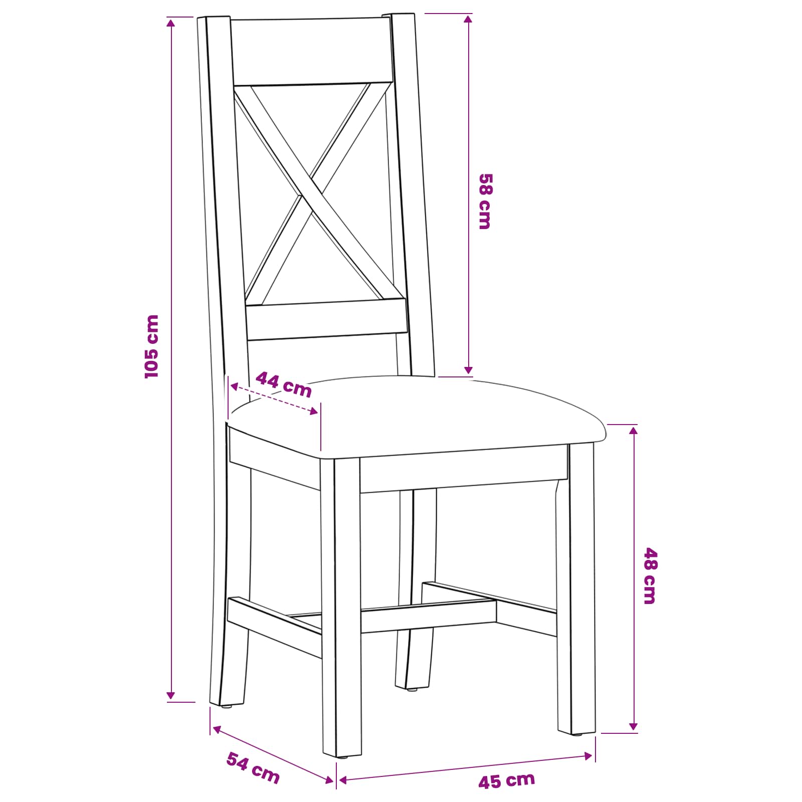 vidaXL Krzesło jadalniane 2 pcs Dąb lite Czarny 45 x 54 x 105 cm