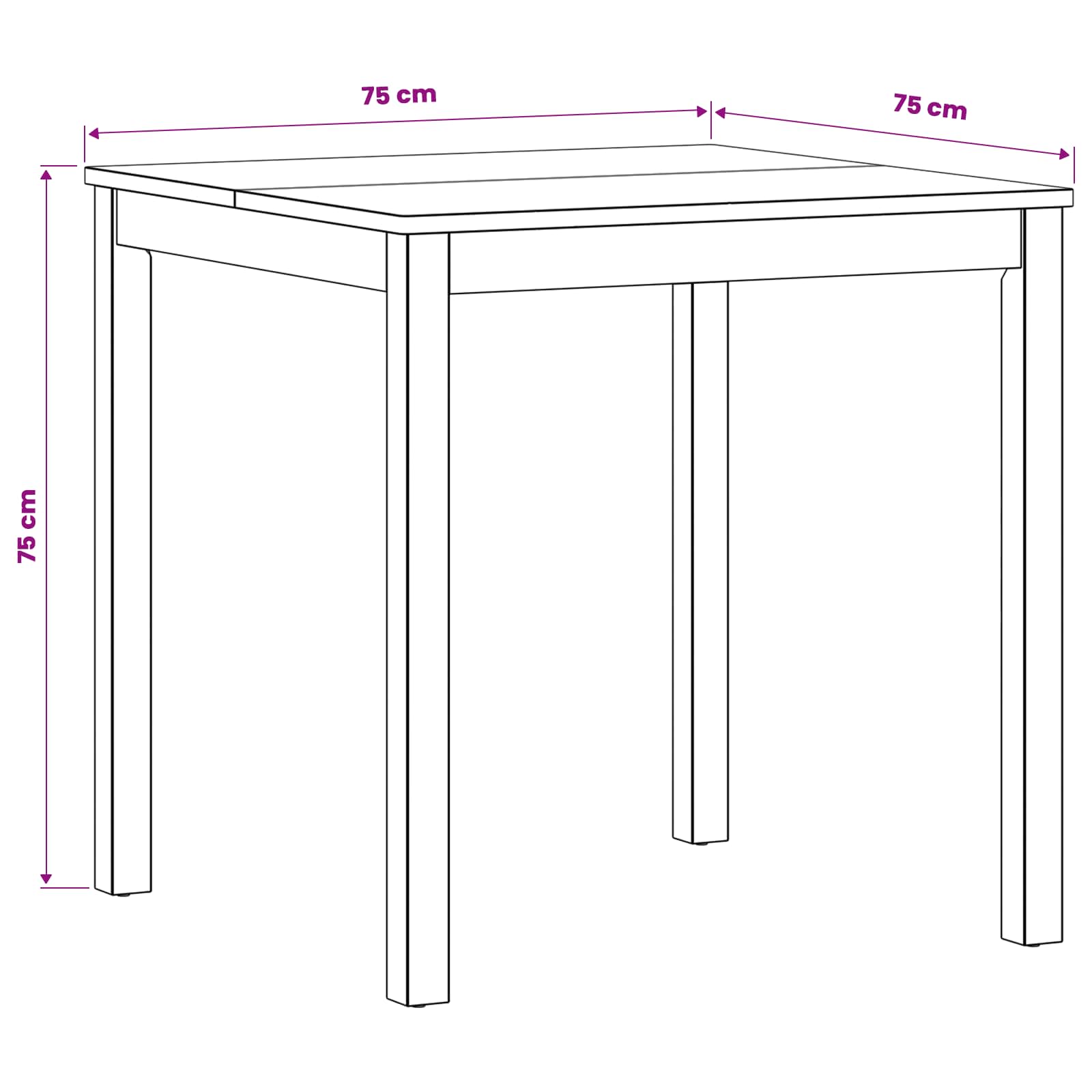 vidaXL Stół jadalny 75 x 75 x 75,5 cm Dąb lite naturalny Kwadrat