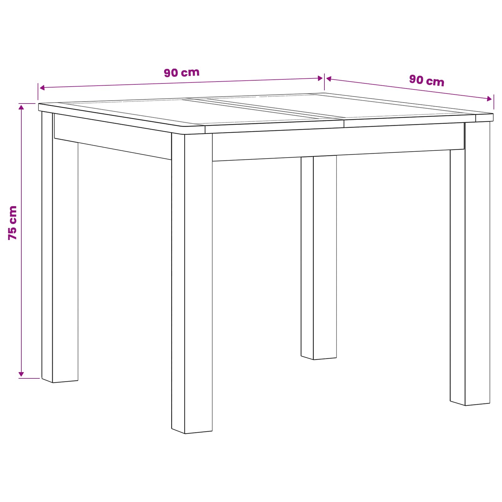 vidaXL Stół jadalny 90 x 90 x 75 cm Dąb lite naturalny Kwadrat