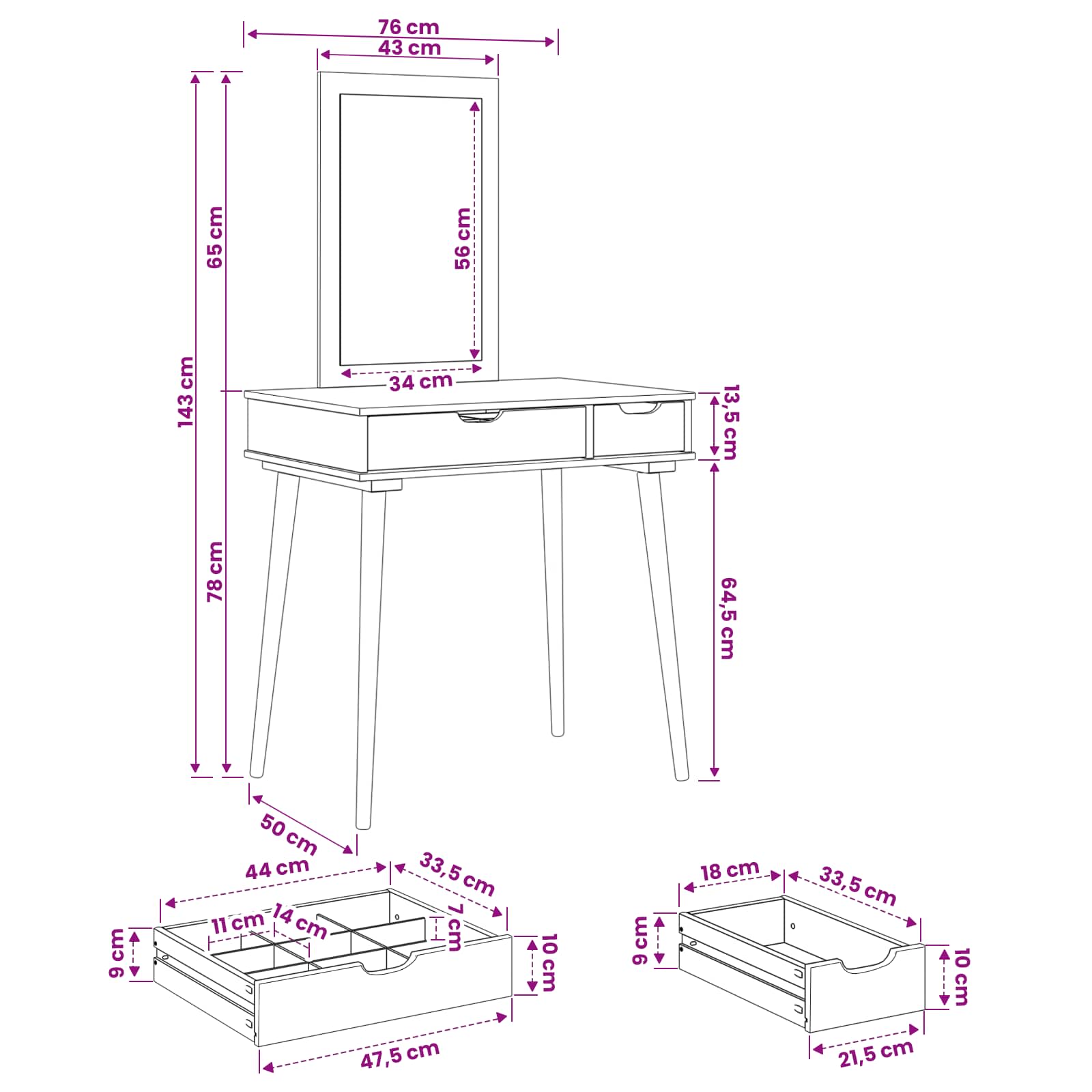 vidaXL Zestaw toaletki FAUSKE 2 pcs Biały 76 x 50 x 143 cm