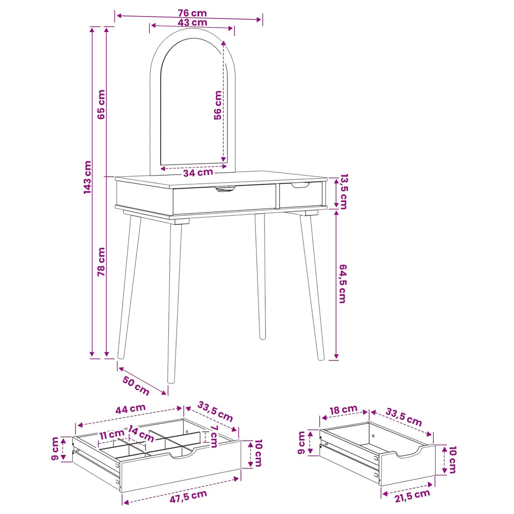 vidaXL Zestaw toaletki FAUSKE 2 pcs Biały 76 x 50 x 143 cm