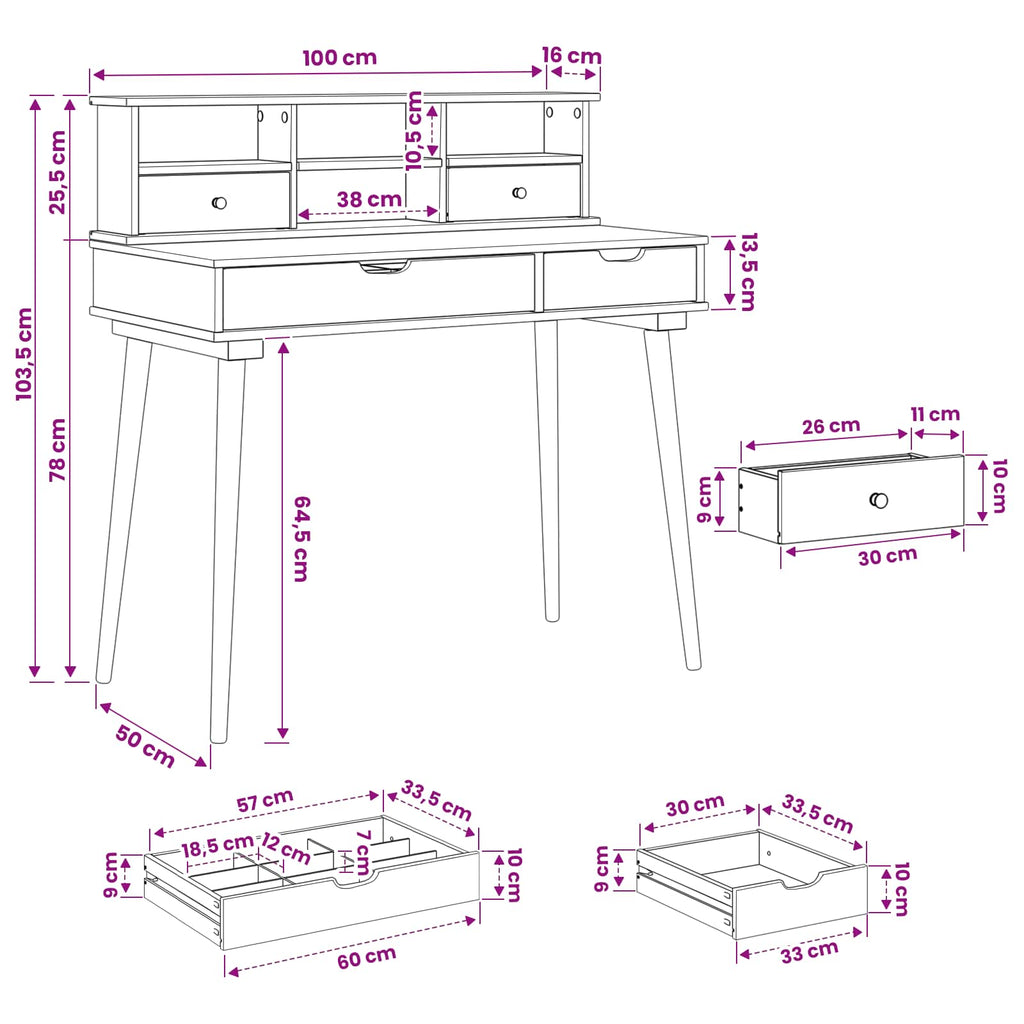 vidaXL Zestaw toaletki FAUSKE 2 pcs Biały 100 x 50 x 103,5 cm