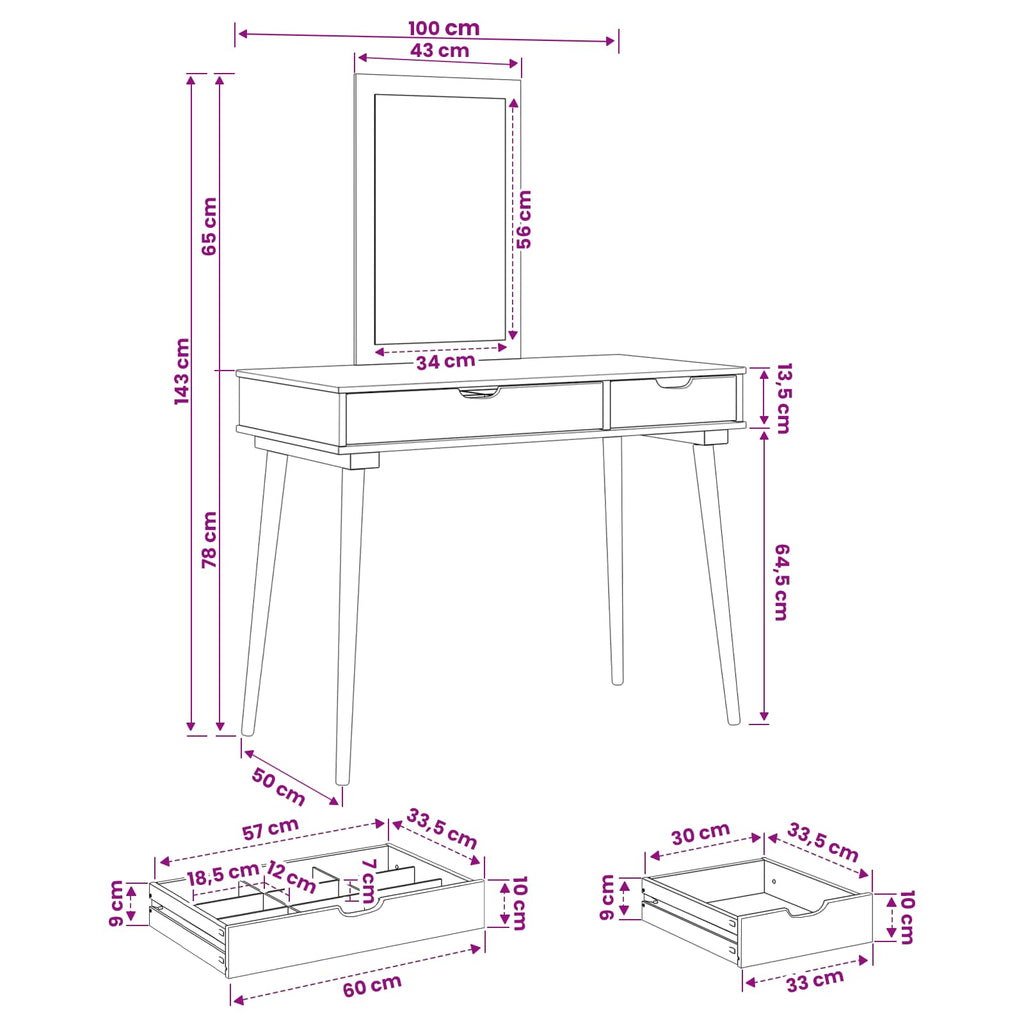 vidaXL Zestaw toaletki FAUSKE 2 pcs Biały 100 x 50 x 143 cm