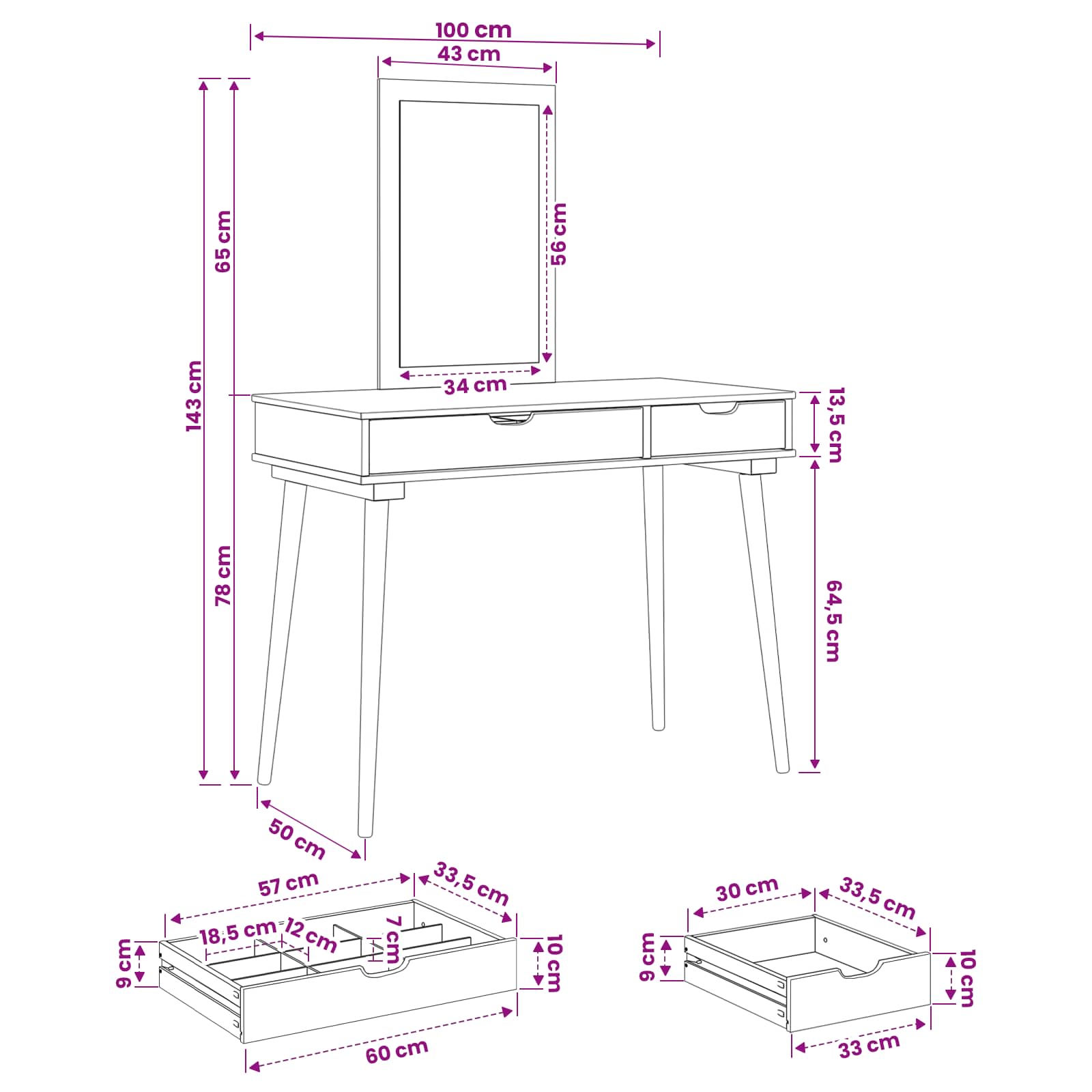 vidaXL Zestaw toaletki FAUSKE 2 pcs Biały 100 x 50 x 143 cm