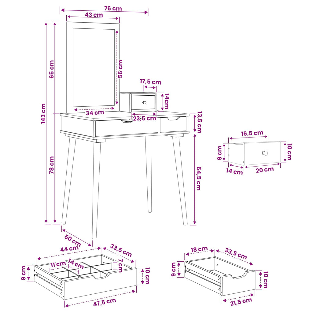 vidaXL Zestaw toaletki FAUSKE 3 pcs Biały 76 x 50 x 143 cm