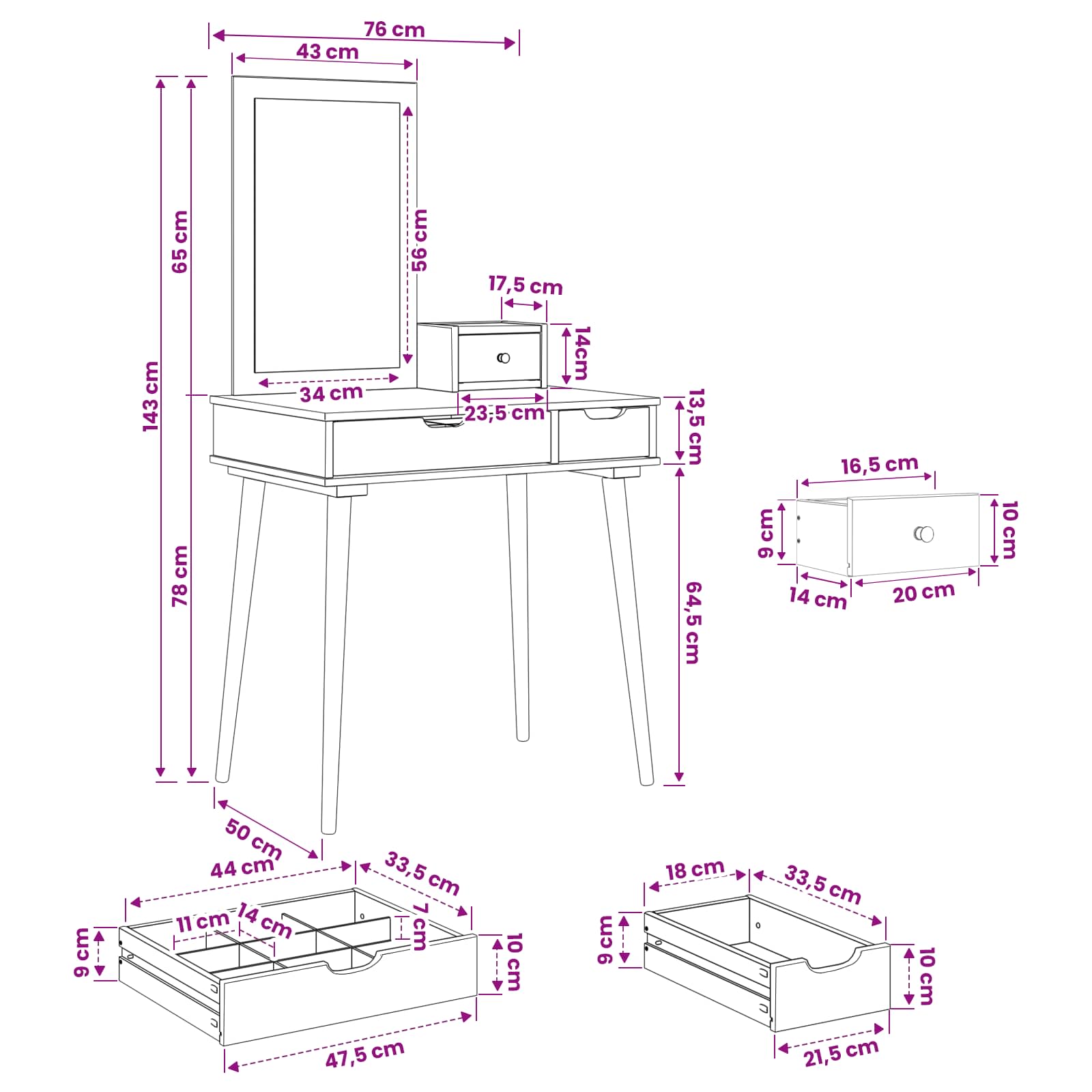 vidaXL Zestaw toaletki FAUSKE 3 pcs Biały 76 x 50 x 143 cm