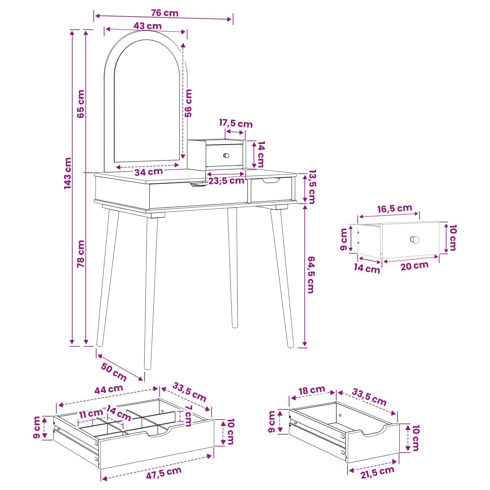 vidaXL Zestaw toaletki FAUSKE 3 pcs Biały 76 x 50 x 143 cm