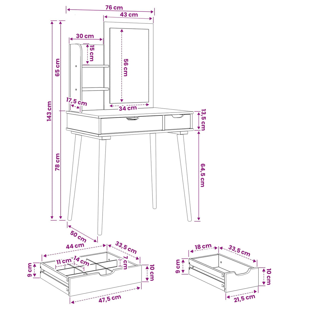 vidaXL Zestaw toaletki FAUSKE 3 pcs Biały 76 x 50 x 143 cm