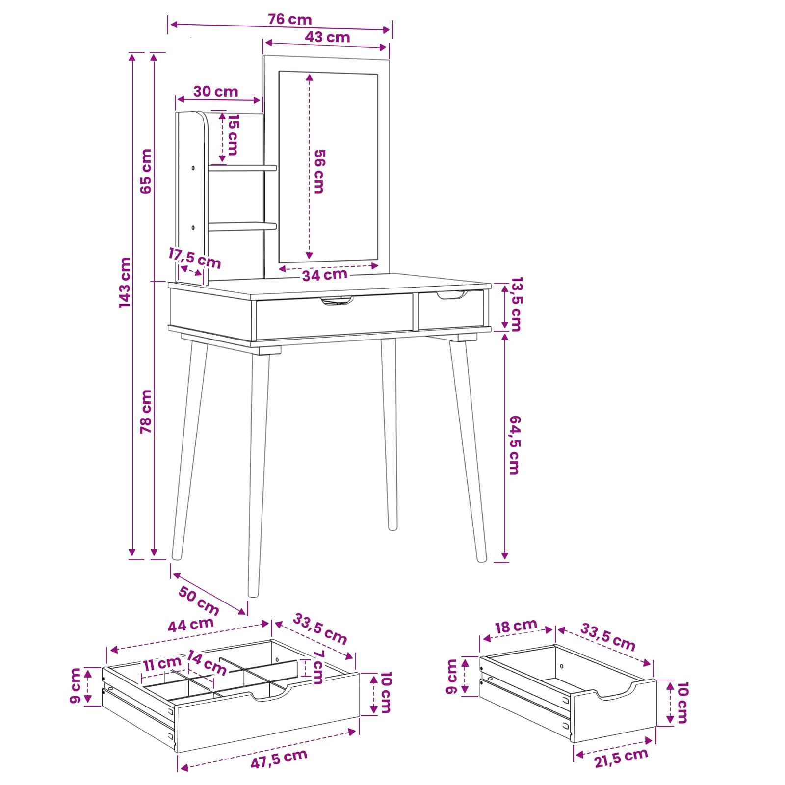 vidaXL Zestaw toaletki FAUSKE 3 pcs Biały 76 x 50 x 143 cm