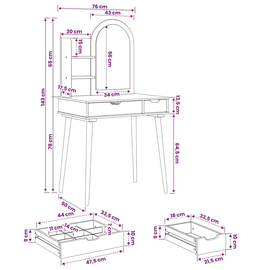vidaXL Zestaw toaletki FAUSKE 3 pcs Biały 76 x 50 x 143 cm