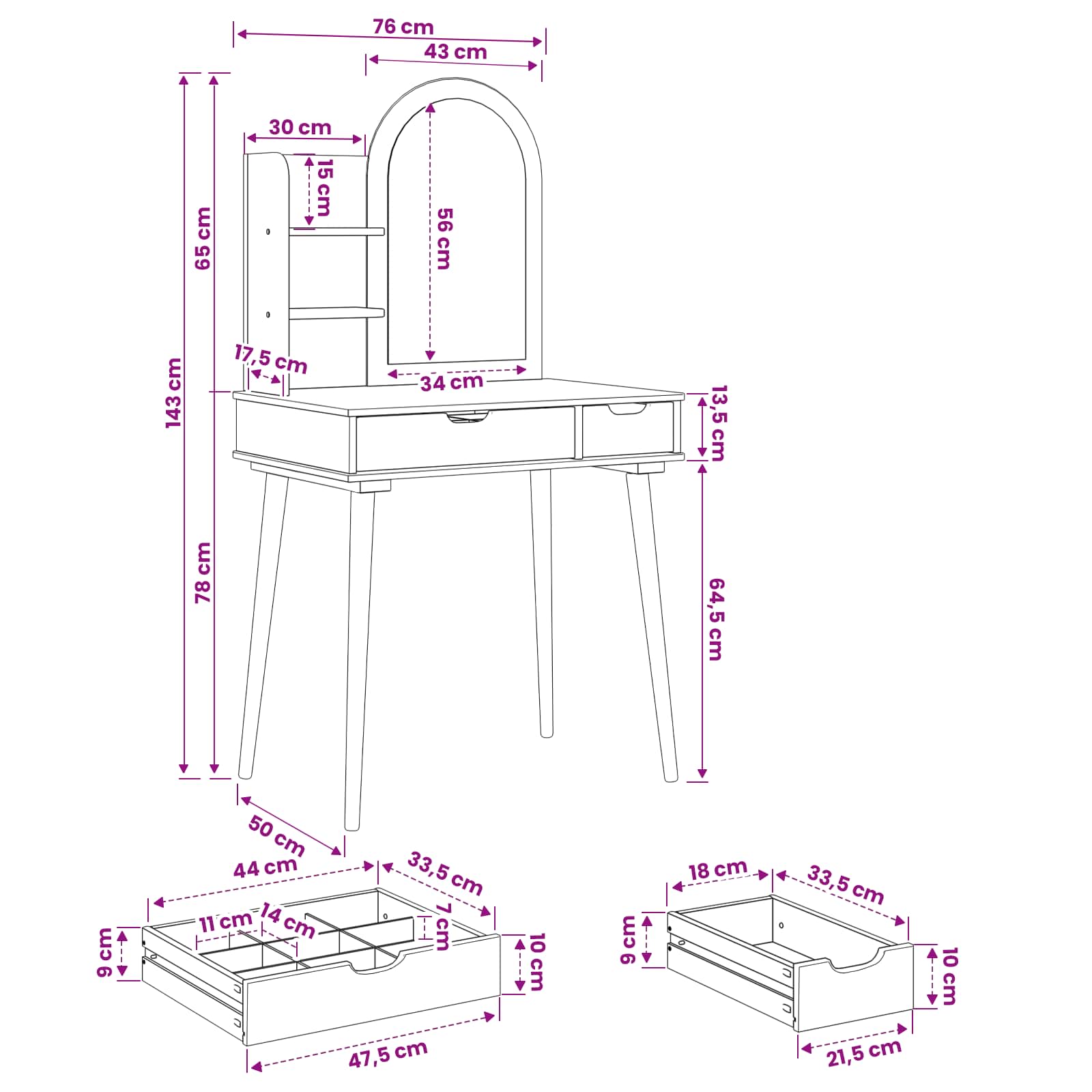 vidaXL Zestaw toaletki FAUSKE 3 pcs Biały 76 x 50 x 143 cm