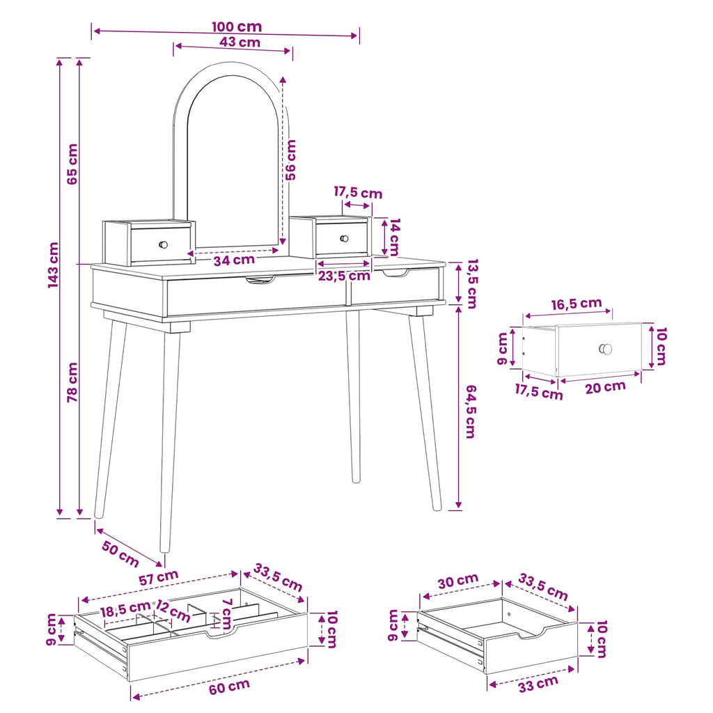 vidaXL Zestaw toaletki FAUSKE 4 pcs Biały 100 x 50 x 143 cm
