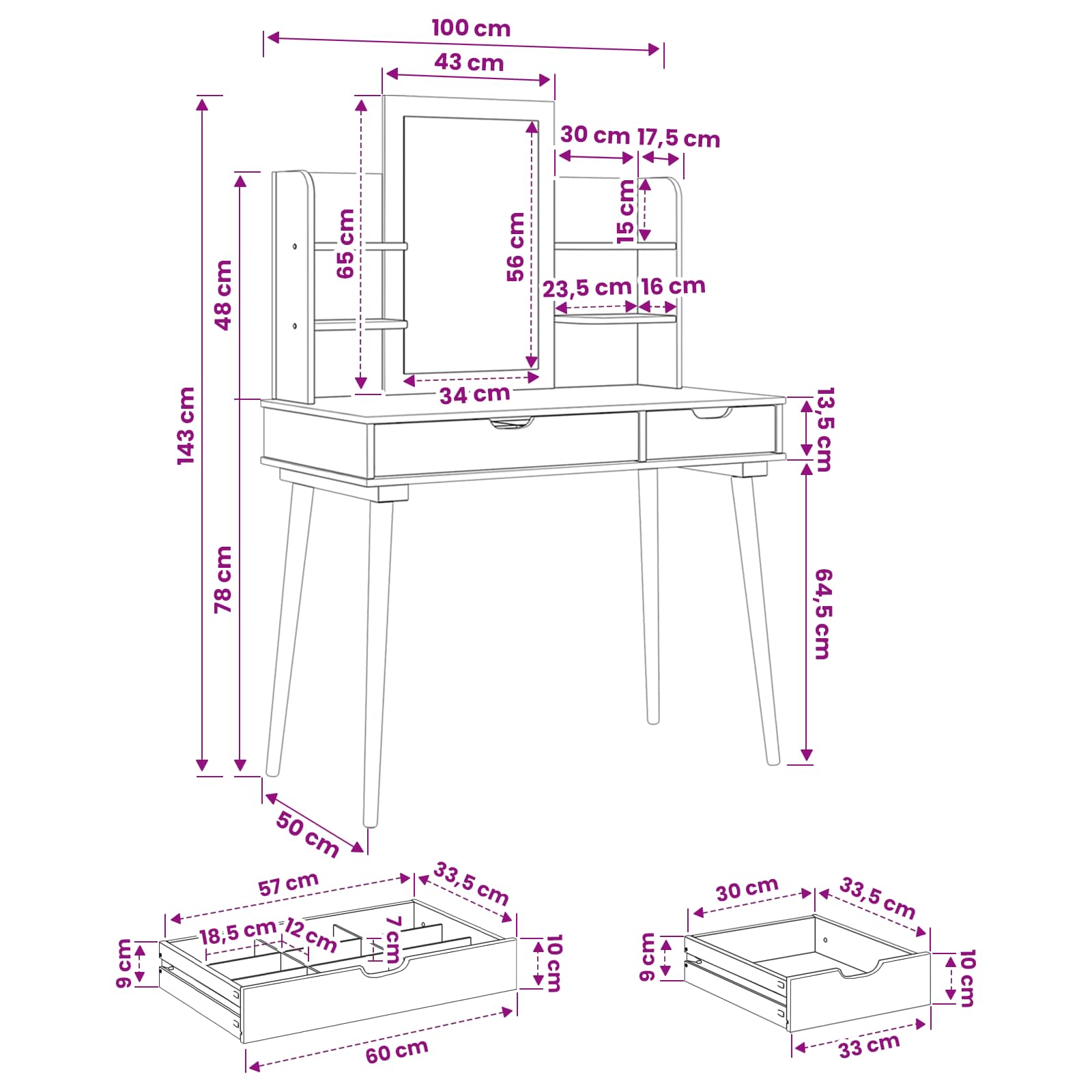vidaXL Zestaw toaletki FAUSKE 4 pcs Biały 100 x 50 x 143 cm