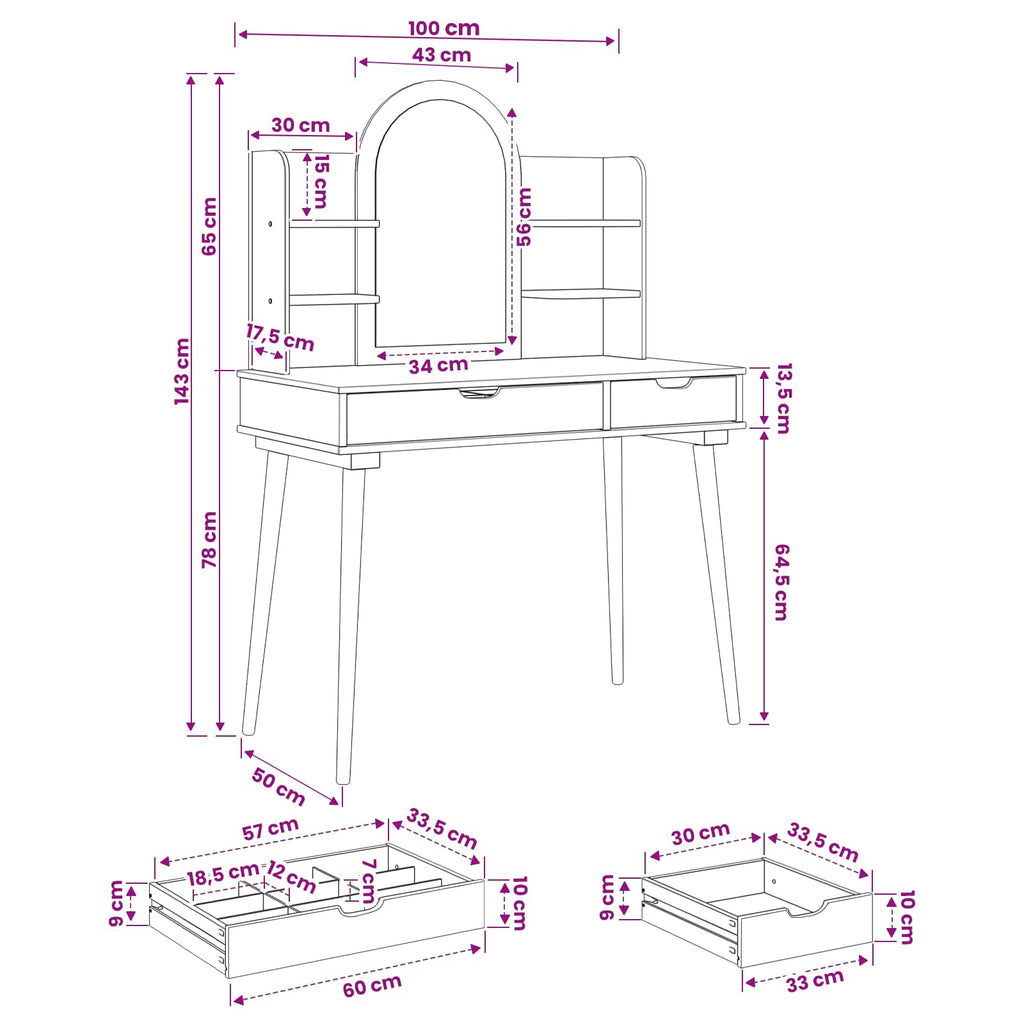 vidaXL Zestaw toaletki FAUSKE 4 pcs Biały 100 x 50 x 143 cm