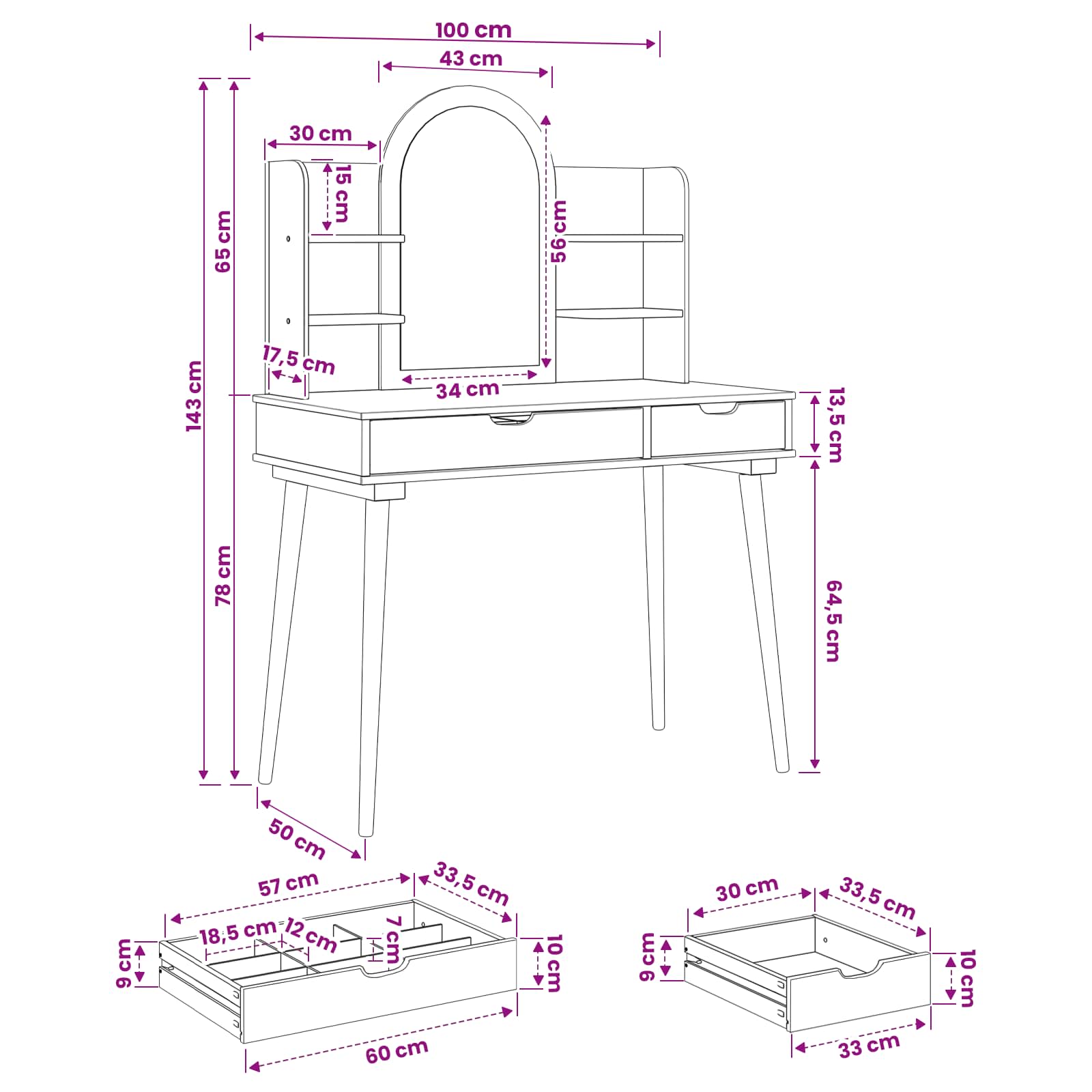vidaXL Zestaw toaletki FAUSKE 4 pcs Biały 100 x 50 x 143 cm
