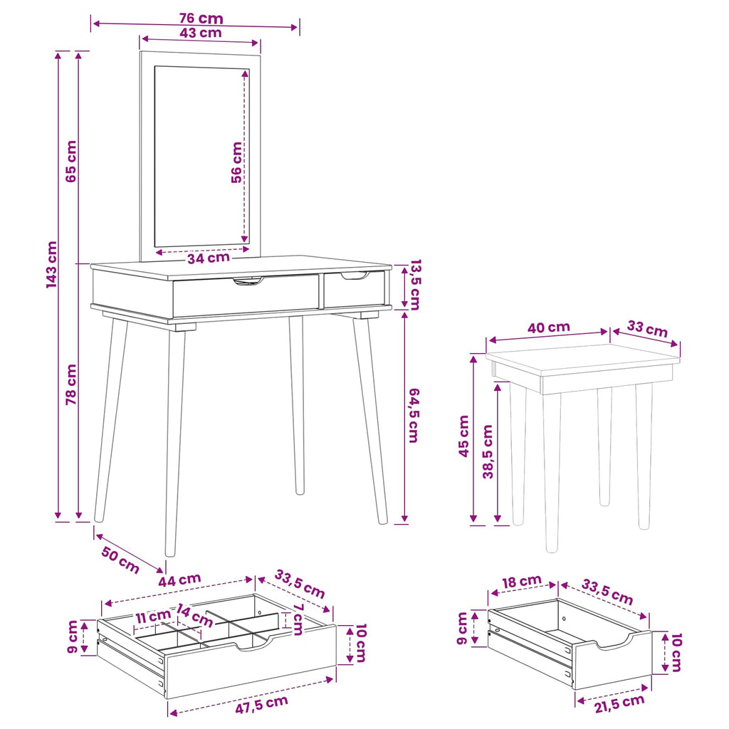 vidaXL Zestaw toaletki FAUSKE 3 pcs Biały 76 x 50 x 143 cm