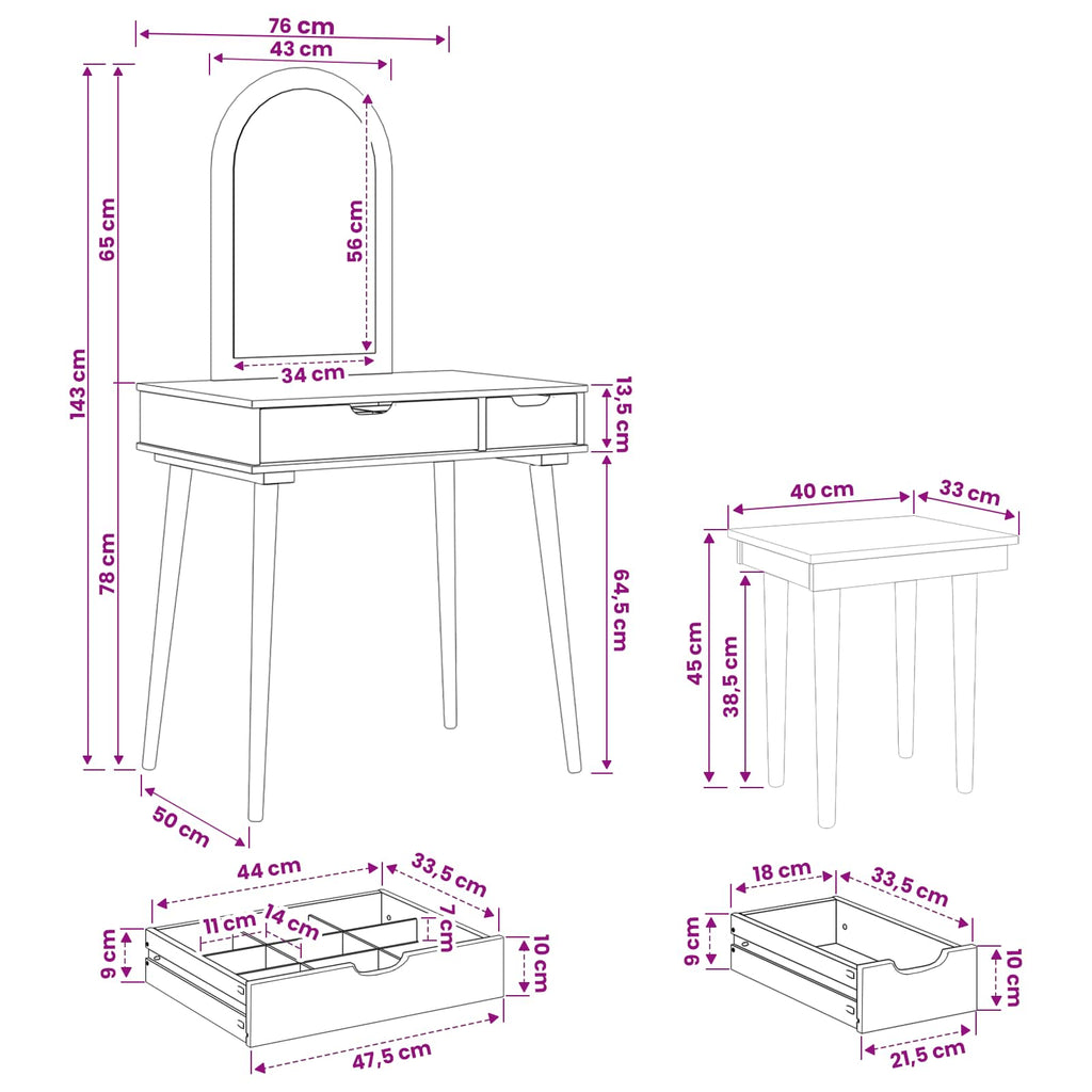 vidaXL Zestaw toaletki FAUSKE 3 pcs Biały 76 x 50 x 143 cm