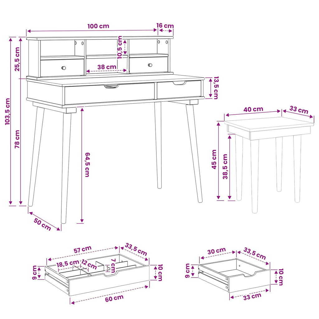 vidaXL Zestaw toaletki FAUSKE 3 pcs Biały 100 x 50 x 103,5 cm