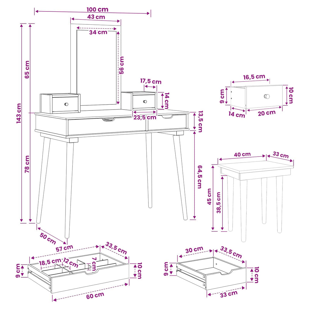 vidaXL Zestaw toaletki FAUSKE 5 pcs Biały 100 x 50 x 143 cm