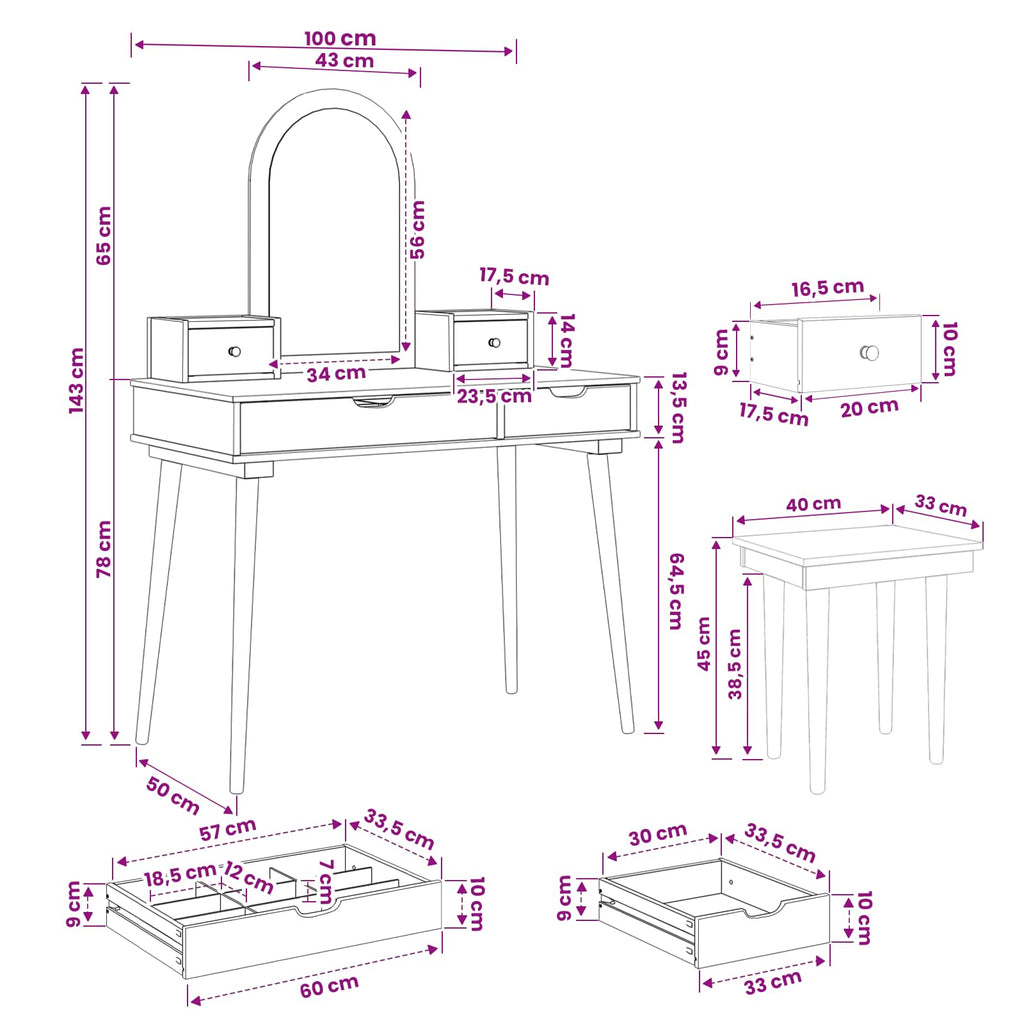 vidaXL Zestaw toaletki FAUSKE 5 pcs Biały 100 x 50 x 143 cm