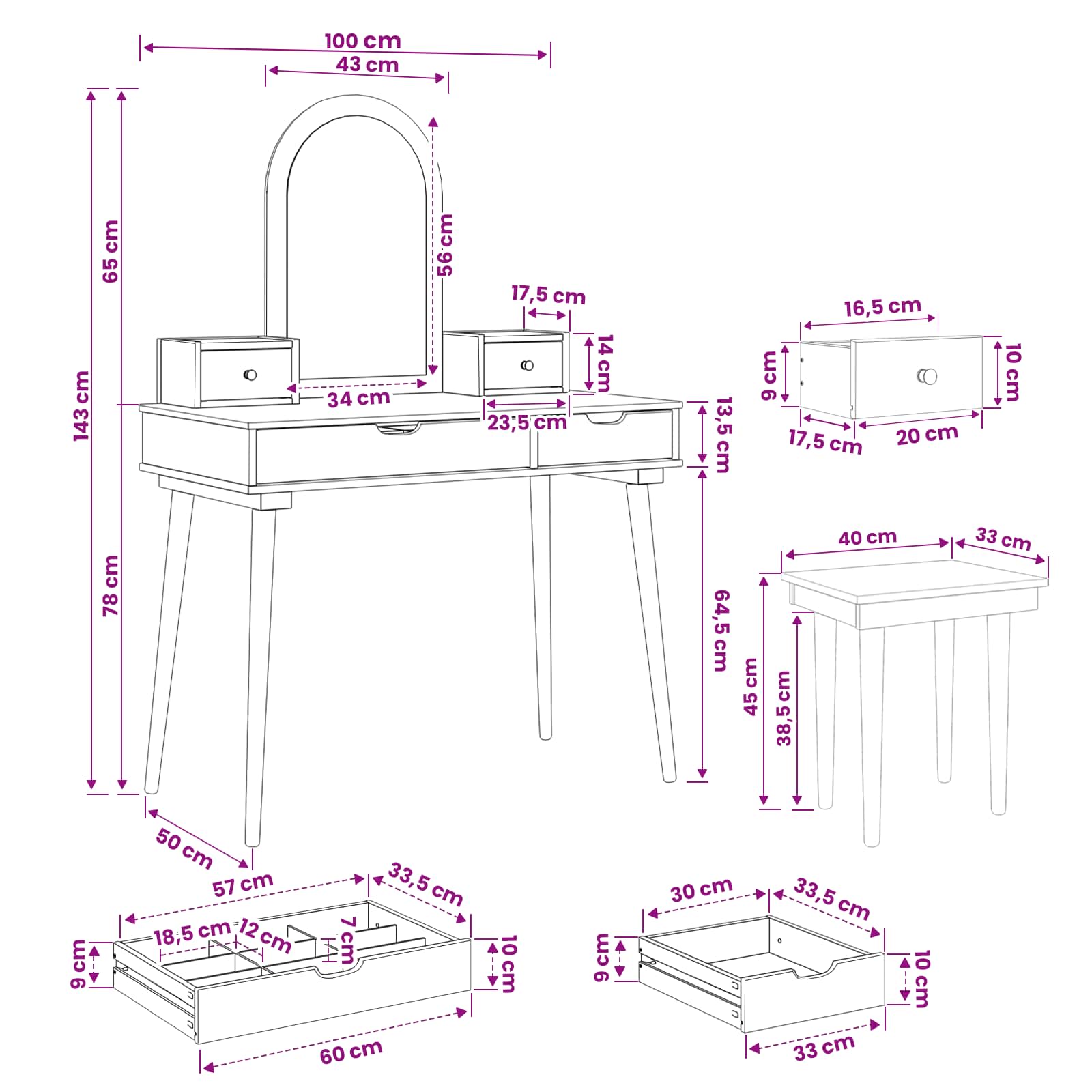 vidaXL Zestaw toaletki FAUSKE 5 pcs Biały 100 x 50 x 143 cm
