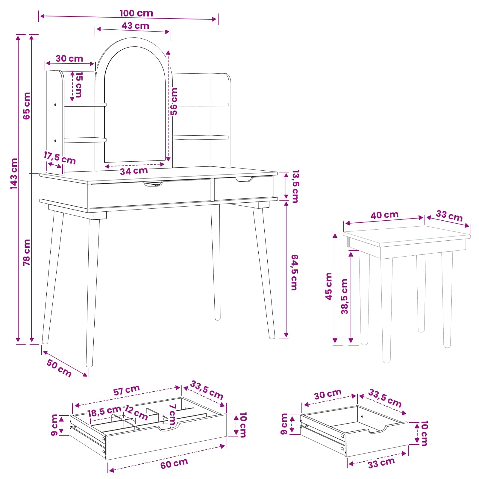 vidaXL Zestaw toaletki FAUSKE 5 pcs Biały 100 x 50 x 143 cm