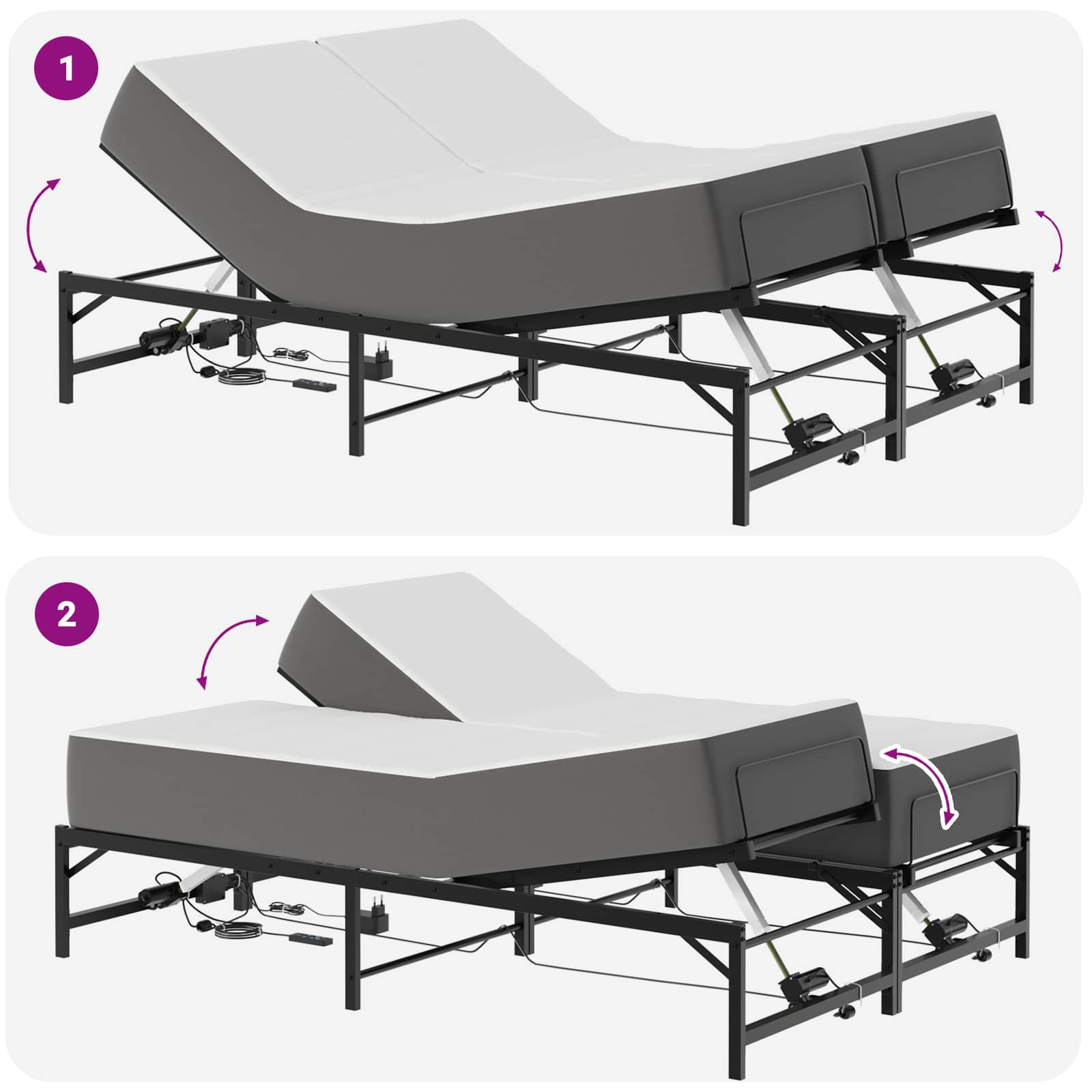 vidaXL Elektro Regulowany Stelaż Łóżka Czarny 137 x 190 cm Stal