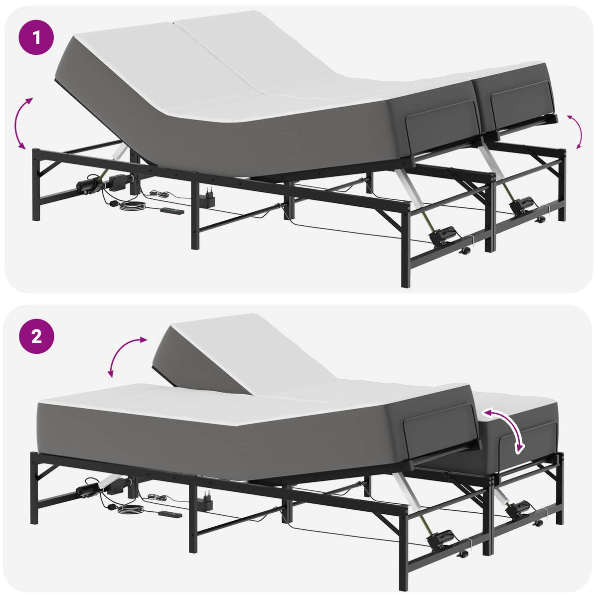 vidaXL Elektro Regulowany Stelaż Łóżka Czarny 150 x 200 cm Stal