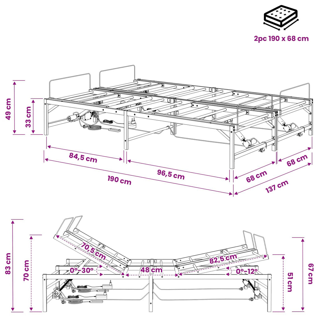 vidaXL Elektro Regulowany Stelaż Łóżka Biały 137 x 190 cm Stal