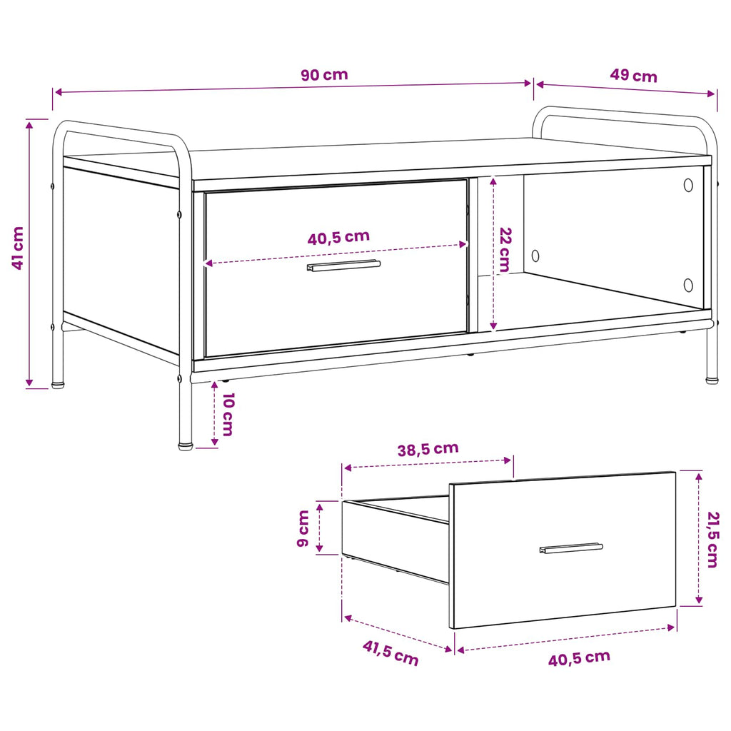 vidaXL Stolik kawowy dąb Sonoma 90 x 49 x 41 cm Drewno inżynieryjne