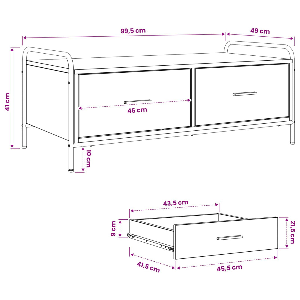 vidaXL Stolik kawowy Stare drewno 99,5 x 49 x 41 cm
