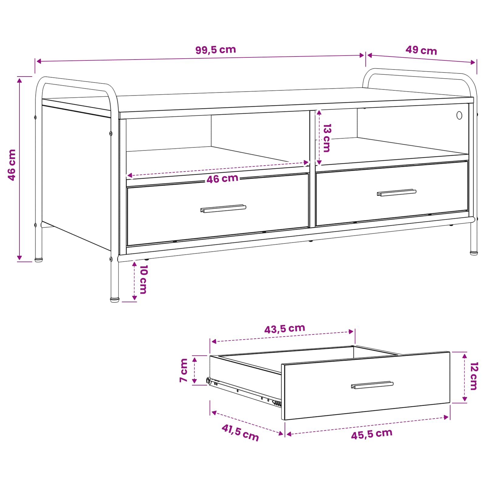 vidaXL Stolik kawowy Szary Sonoma 99,5 x 49 x 46 cm