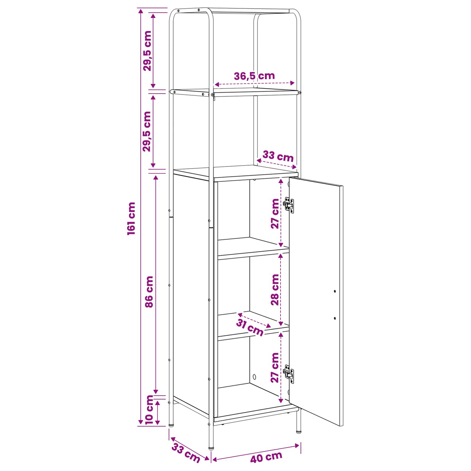 vidaXL Highboard Czarny dąb 40 x 33 x 161 cm Drewno inżynieryjne