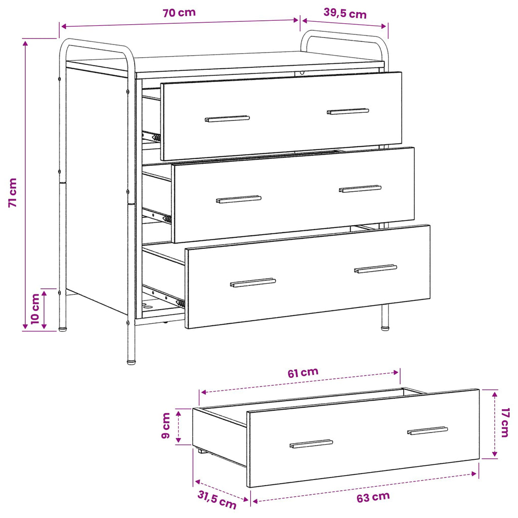 vidaXL Szafka z Szufladami Szary Sonoma 70 x 39,5 x 71 cm
