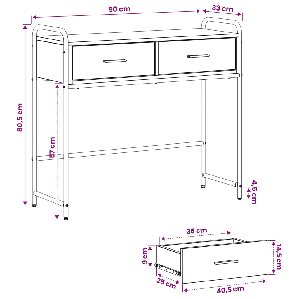 vidaXL Konsola Szary Sonoma 90 x 33 x 80,5 cm Drewno inżynieryjne