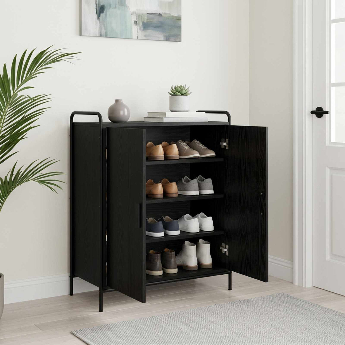 vidaXL Szafka na buty 76 x 36,5 x 93 cm Drewno inżynieryjne Czarny dąb
