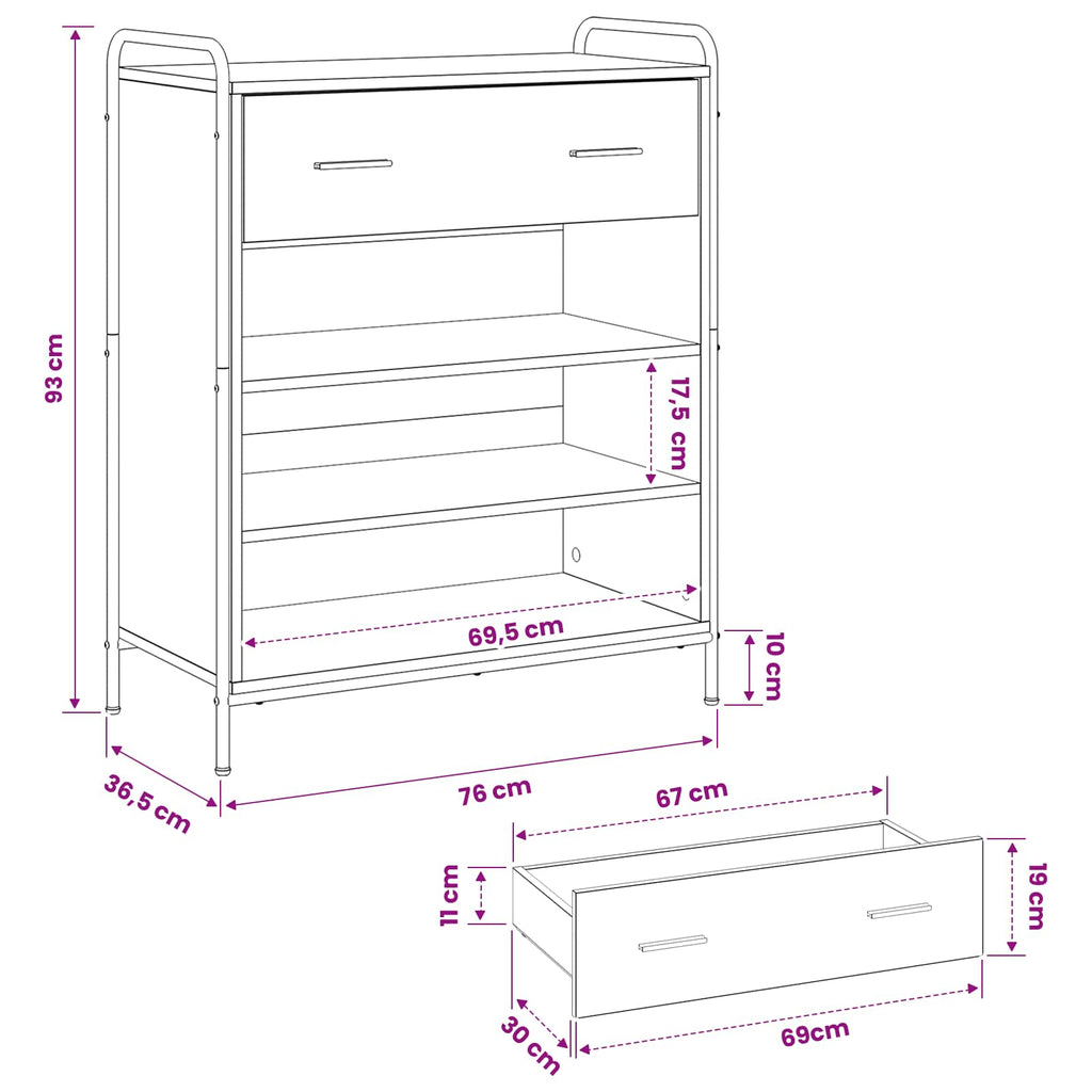 vidaXL Szafka na buty 76 x 36,5 x 93 cm Drewno inżynieryjne