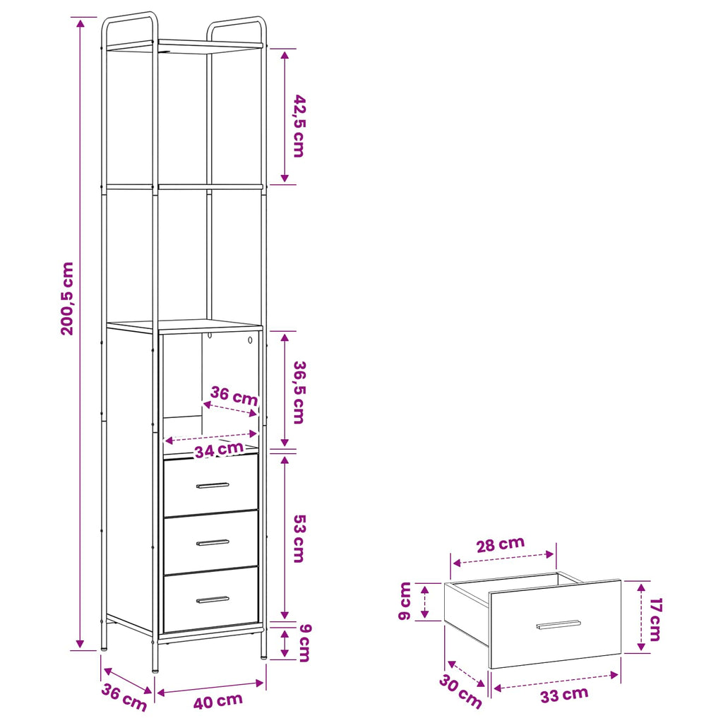 vidaXL Szafka Łazienkowa Dąb artisan 40 x 36 x 200,5 cm