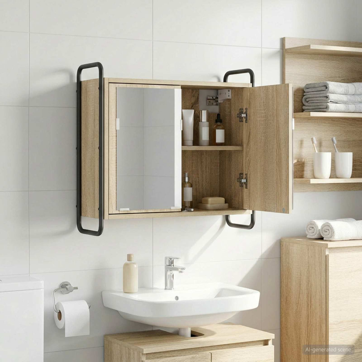 vidaXL Wisząca szafka łazienkowa dąb Sonoma 64 x 20 x 56,5 cm