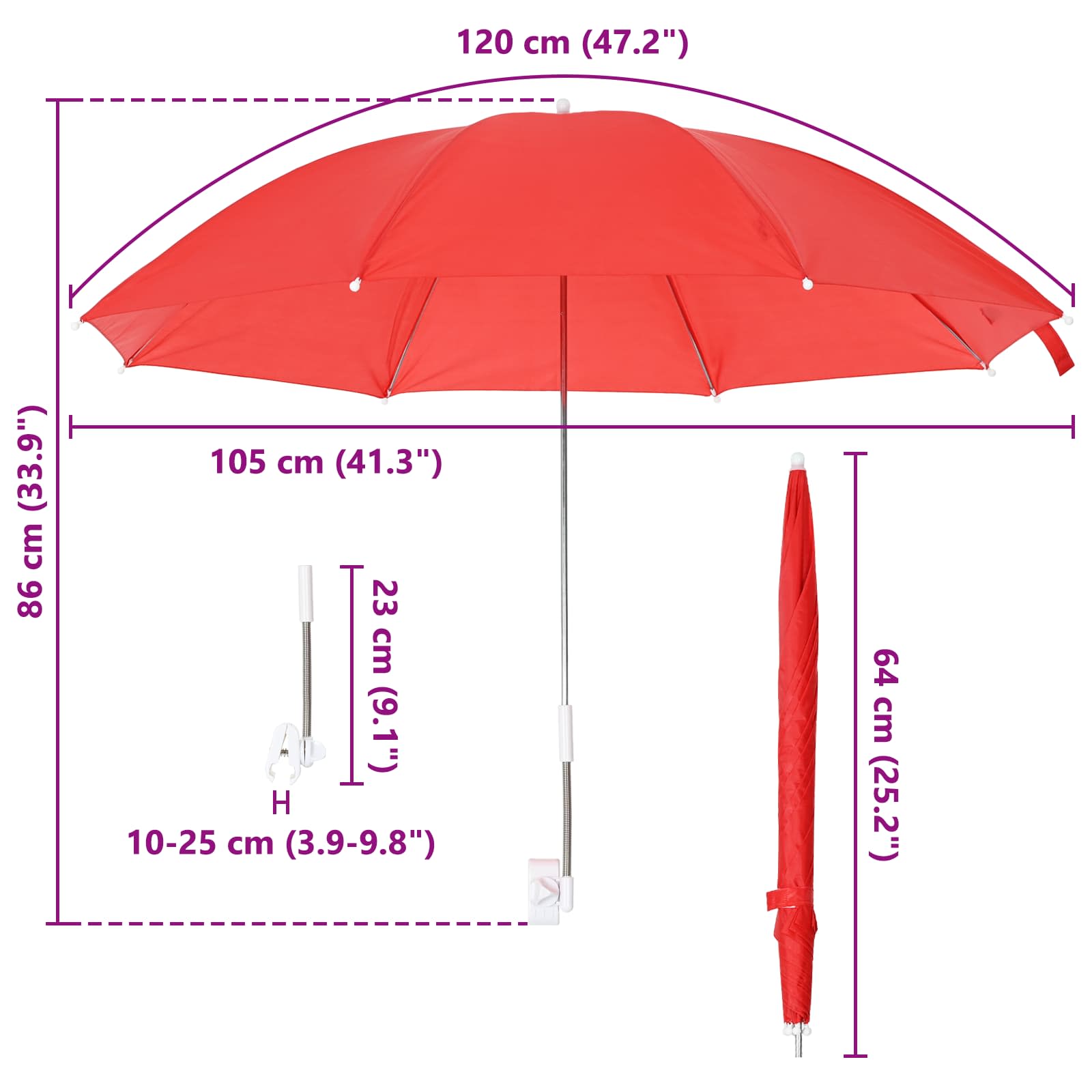 vidaXL Parasol z Klamrą 2 pcs Czerwony ceglasty Ø 105 x 86 cm