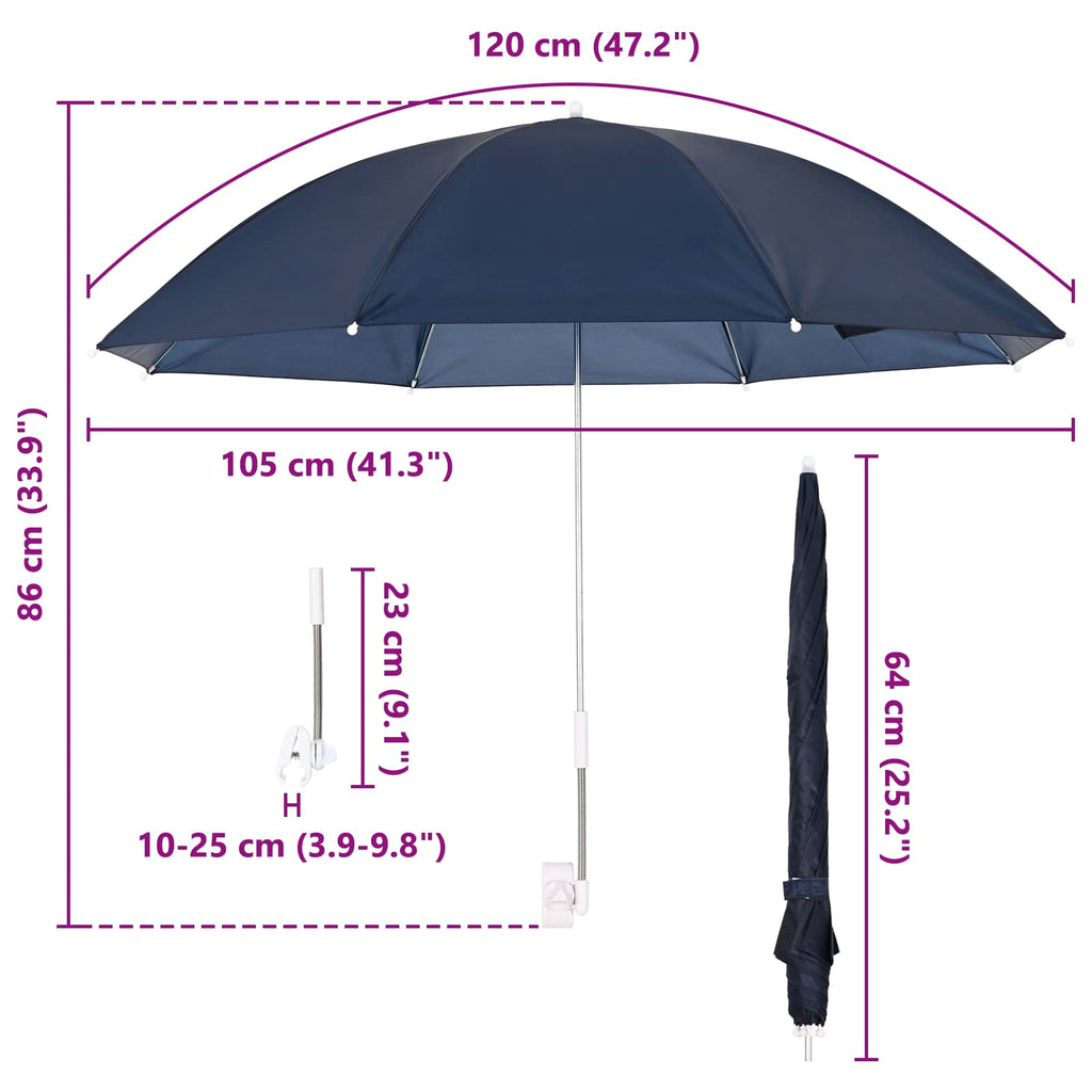 vidaXL Parasol z Klamrą 2 pcs Granatowy Ø 105 x 86 cm Poliester 170T